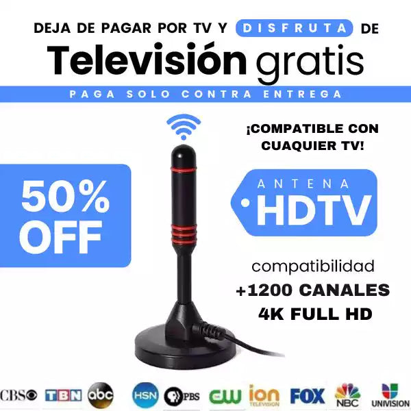 ANTENA HDTV 4K Para Todos Los Televisores +1500 CANALES - ¡Pague cuando lo reciba!