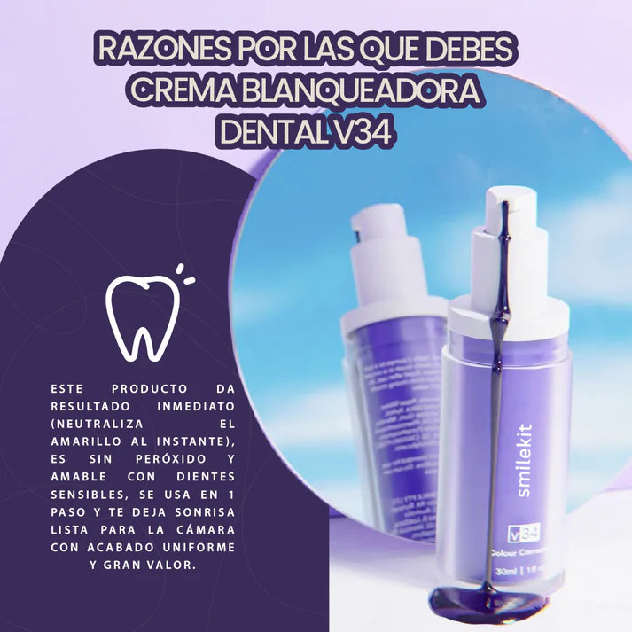 CREMA BLANQUEADORA DENTAL V34 - UNA SONRISA MÁS BLANCA AL INSTANTE