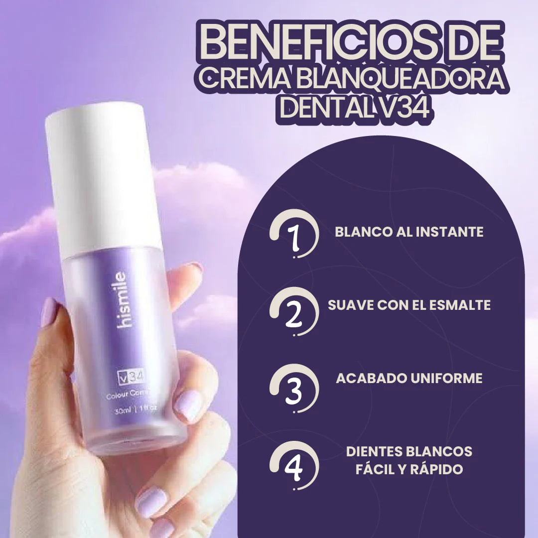 CREMA BLANQUEADORA DENTAL V34 - UNA SONRISA MÁS BLANCA AL INSTANTE